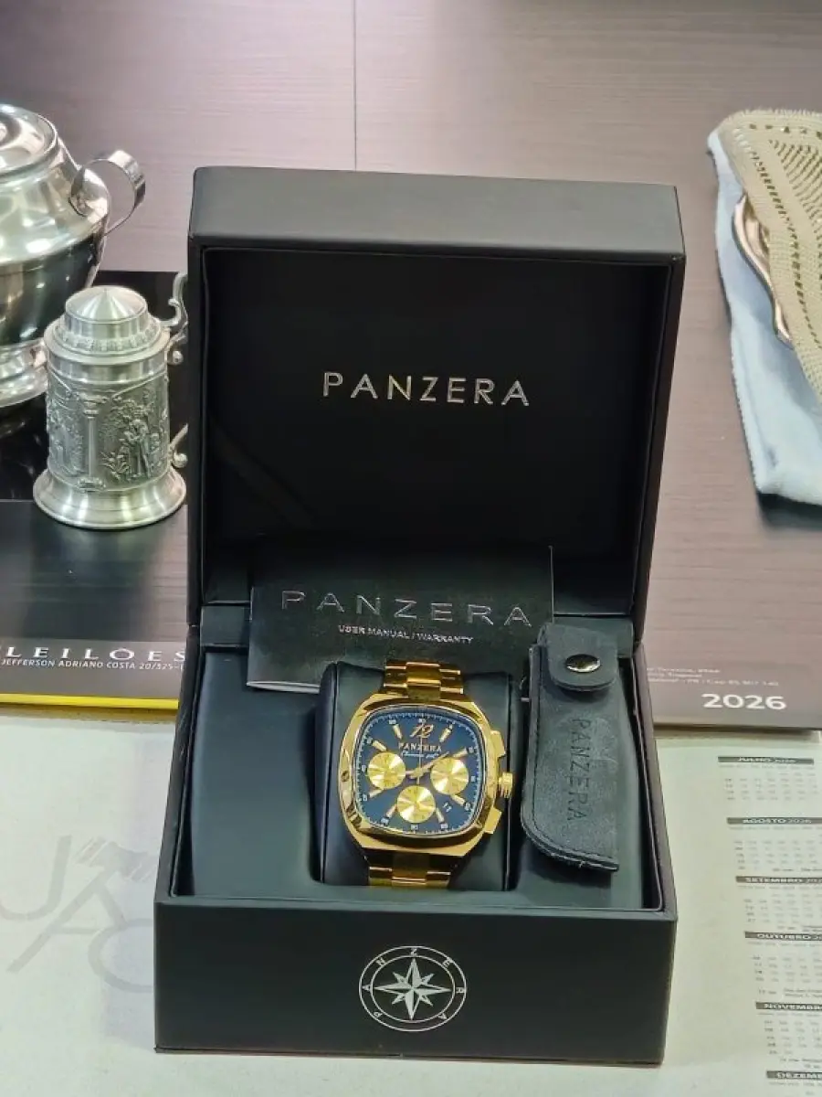 LOTE 000 - RELOZIO PANZERA - MOD 43C Panzera Classivo Watch in Gold with blue -