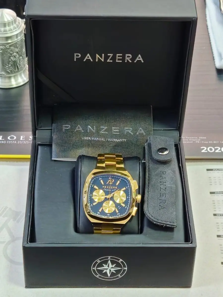 LOTE 000 - RELOZIO PANZERA - MOD 43C Panzera Classivo Watch in Gold with blue -
