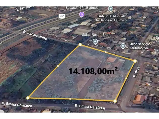 TERRENO URBANO COM 14.108 M2  REGIÃO NORTE na RUA JACAREZINHO - CASCAVEL PR