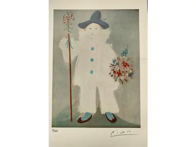 OBRA DE ARTE – PORTRAIT OF PAUL IN PIERROT – ARTISTA – PABLO PICASSO - Óleo sobre tela – PRINT SIZE - 28,5 x 20,50. Quadro Copia Autentica. Origem PRINT NUMBER – 04/100 – YEAR OF PRINT - 1958