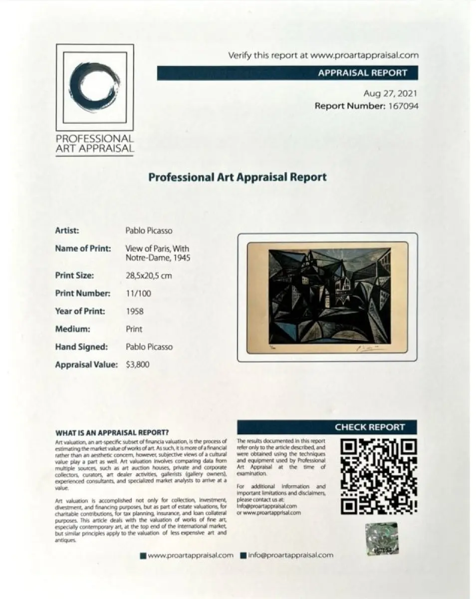 LOTE 001 - BEM – OBRA DE ARTE – VIEW OF PARIS WITH NOTRE-DAME – ARTISTA – PABLO PICASSO