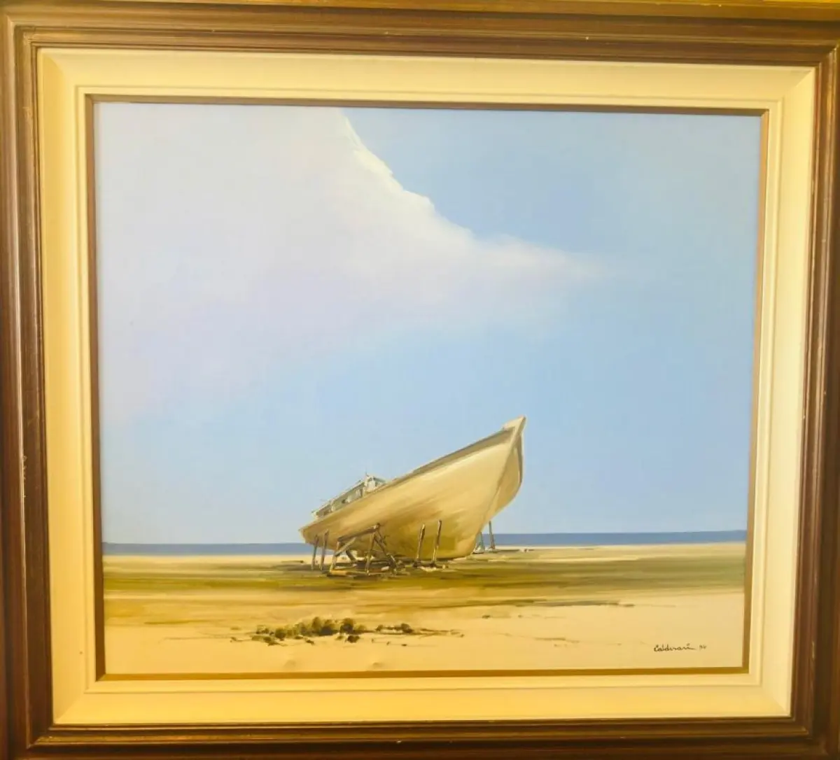 LOTE 000 - BEM – OBRA DE ARTE – MARINHA COM BARCO – ARTISTA – CALDERARI - Óleo sobre tela – PRINT SIZE – 0,80 x 0,92. - YEAR OF PRINT - 1994