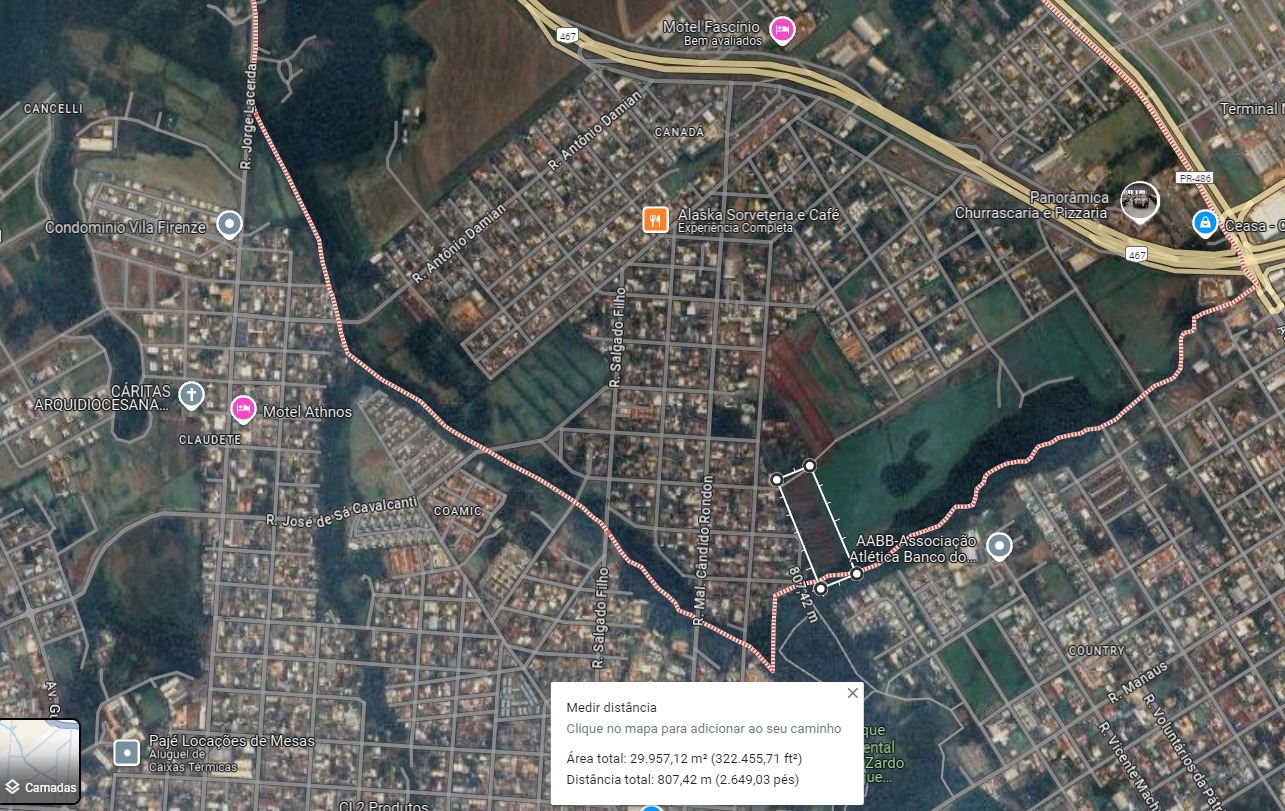 TERRENO COM 29.962,31 M2 NO BAIRRO CANADÁ EM CASCAVEL PR. ( FUNDOS COM CONDOMÍNIO TOM JOBIM), localizado em Cascavel - PR